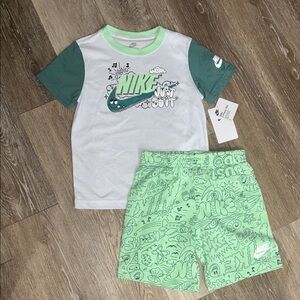 NEW Nike White and Green Graphic Tee and Shorts